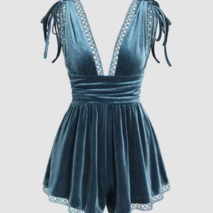Medium Cider VELVET DEEP V DRAWSTRING PLAYSUIT